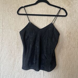 Vintage‎ 80s ERIKA TAYLOR Floral Jacquard Camisole Top in Black WOMEN'S Sz Small